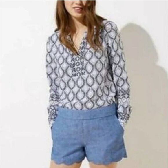 The Riviera Short Chambray Scalloped Hem Womens Size 12 Loft - Picture 7 of 10